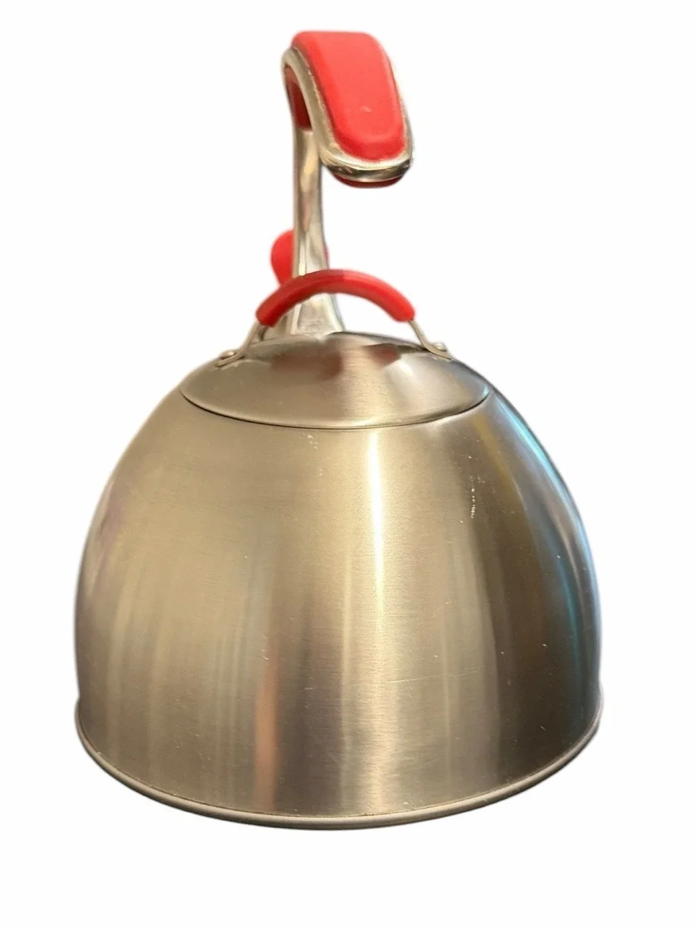 Masterclass Brushed Stainless Steel Whistling Tea Kettle Red Ergo Handles